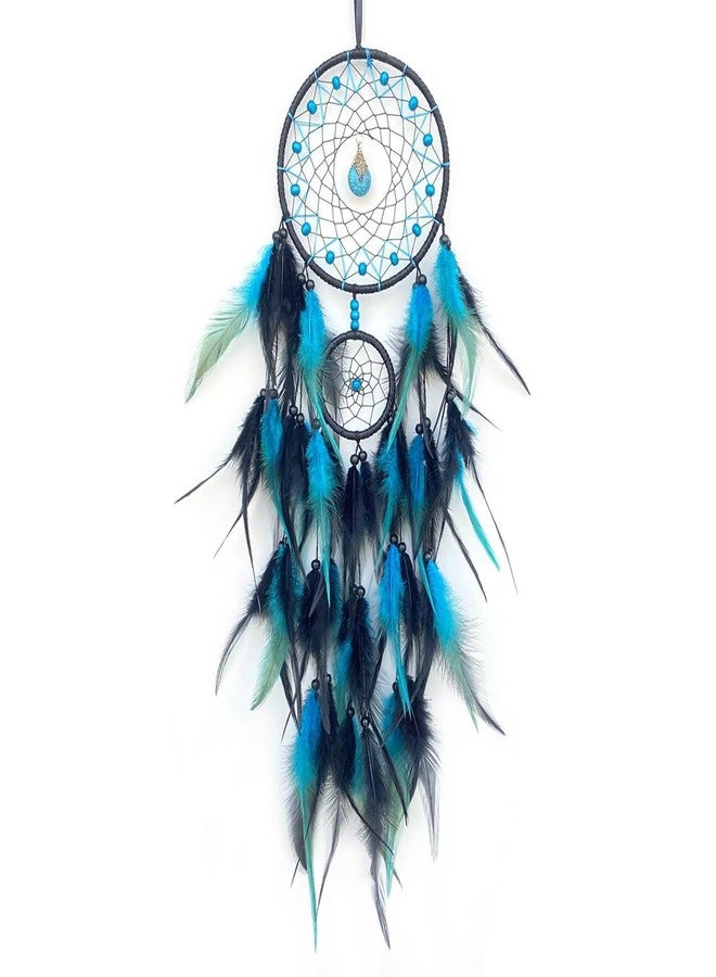 SOYUZU Black and Blue Dream Catcher Wall Decor Feather Dream Catchers with Pendant Handmade Dreamcatcher Wall Hanging Ornament for Bedroom Living Room Home Decor - Image 1